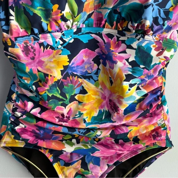 Swim Solutions Women's Garden Dreams Flutter-Sleeve One-Piece Swimsuit Size 14